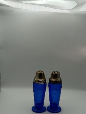 VTG 1930s Hazel Atlas Cobalt Blue Moderntone Art Deco Salt & Pepper Shakers!